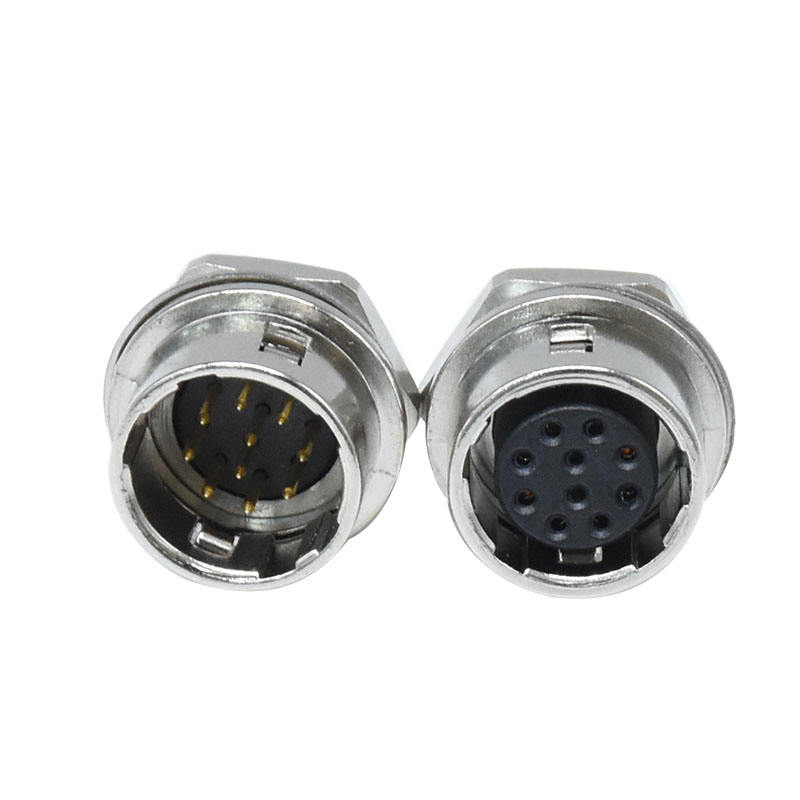推拉式自锁式 HRS 自动化工业摄像机连接器 IP67 防水 10 极 焊接型公母插头 壁挂式插座